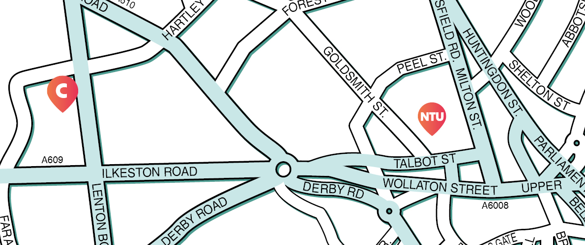 A map showing distance from Cotton House to NTU